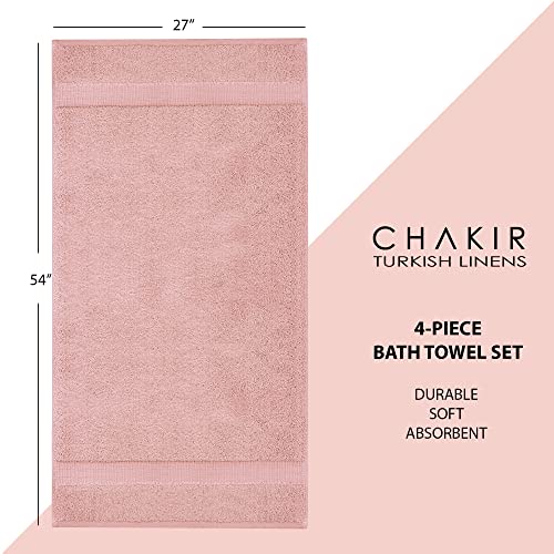 Chakir Turkish Linens 4 Piece Bath Towel Set, 100% Cotton Luxury Turkish Towels for Bathroom, Soft Absorbent Bath Towels, 27 x 54 Inches, Pink - color: Pink