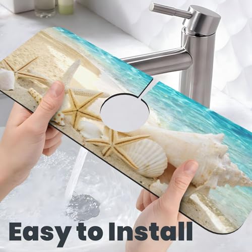 Summer Beach Starfish Sea Shell Blue Sky Sun Kitchen Sink Splash Guard Faucet Mat Super Absorbent Fast Drying Mat Sink Gadgets-Fast Drying Pad Sink Mat For Kitchen Bathroom (15" X 5.5" ) - color: Summer Beach Starfish Sea Shell Blue Sky Sun