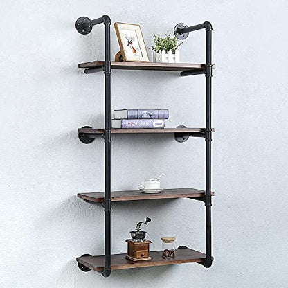 Industrial Pipe Shelves With Wood Planks,Rustic Pipe Shelving Wall Shelf | Metal Pipe Solid Pine Wood,Easy to Assemble,Wooden Board Thickness 0.78 In,For Bar Farmhouse Kitchen Office Bathroom,Bedroom - color: 4-layer, size: 24in