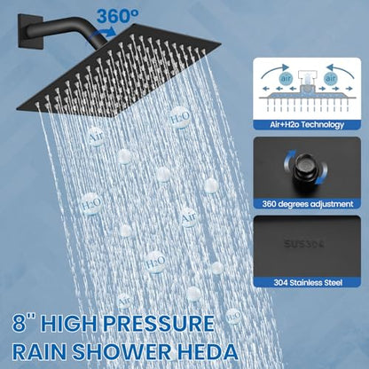 Airuida Matte Black Shower Faucet Set,8 Inch Shower Valve Kit | Square Showerhead,Female Thread Rough-in Valve,Bathroom Rain Shower System,Single Function Handle - color: Matte Black