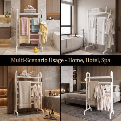 Heated Towel Rack,Freestanding Space Aluminum Towel Warmer Rack for Bathroom Dual-Row Electric Towel Warmer Rack with Intelligent Touch Screen Timer
