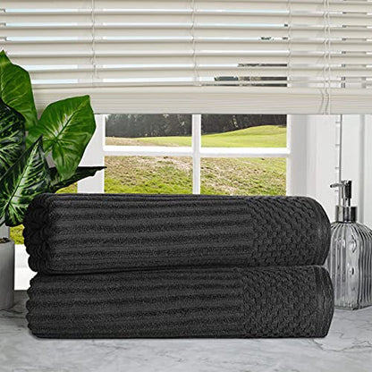 Superior Cotton 2-Piece Solid and Ribbed Bath Sheet Set, Bath Sheets- 34" x 68", Black - color: Black, size: Bath Sheet 2-Pack