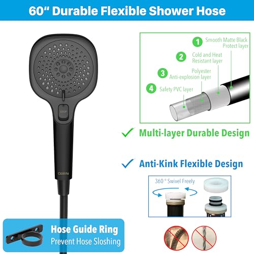 RV Shower Head with Hose and On Off Switch, 3-Spray Camper Water Saving and High Pressure Shower Head with Hose for RV, Camper, Van, Travel Trailer, Motorhome and Boat, Matte Black - color: Matte Black