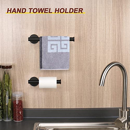 NearMoon Bath Toilet Paper Holder+ Hand Towel Holder, 2 Pieces Bathroom Hardware Set- Premium 304 Stainless Steel Toilet Roll Holder and Towel Rack Wall Mounted for Kitchen (Matte Black) - color: Matte Black
