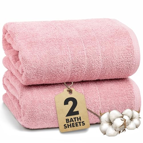 Bath Sheets – 550 GSM Extra Large Bathroom Sheet Set – Pack of 2 Jumbo Towels Baby Pink (71x35in) – 100% Ring Spun Cotton Soft Quick Dry Large Bath Towels for Adults Hotel Spa Bathroom Use - color: Baby Pink, size: Bath Sheets