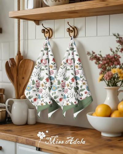 2pcs Cotton Waffle Kitchen Towels, Vibrant Botanical | Waffle Weave, Terry Cloth, Pure Cotton, Sustainable, 16"x26", Highly Absorbent, with Hanging Loop, Giftable Package - color: Vibrant Botanical