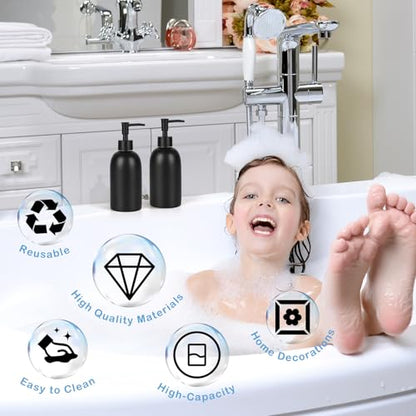 Natheeph Soap Dispenser Fill Dish Soap Hand Soap for Bathroom (2PC Black) | 14OZ, Great for Bathroom/Kitchen Sink, Ceramic Soap Pump Dispenser, Refillable Shampoo, Detergent, Lotion, Shower Gel - color: 2pc Black