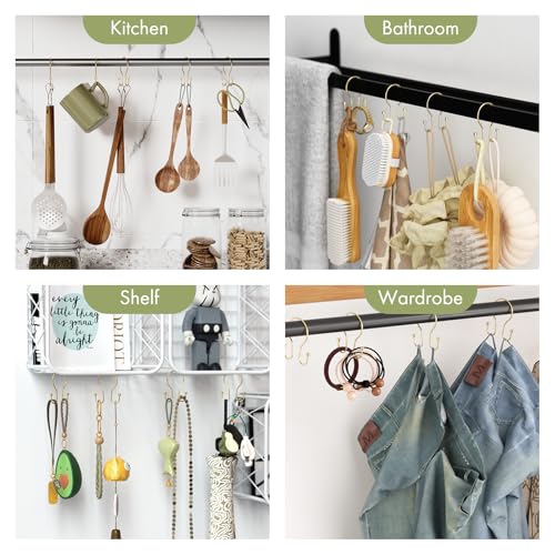 AmazerBath Shower Curtain Hooks, Shower Curtain Rings with Cylindrical Design, Light Gold Shower Curtain Hooks Rust Proof, Metal Double Hook Shower Hooks for Shower Curtain - color: Light Gold, style: Double Shower Hooks