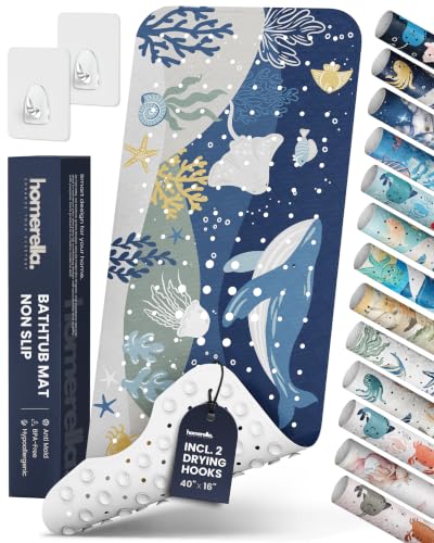 homerella Bathtub Mat Non Slip Kids 40x16 Baby Bath Mat Non Slip Anti Mold | 100% BPA Free, Non Toxic, Mildew Resistant, Machine Washable, Extra Long Kids Bath Mat for Tub Non Slip, Toddler Bath Mat - color: Deep Blue Sea, size: 40" x 16" (Rectangular)