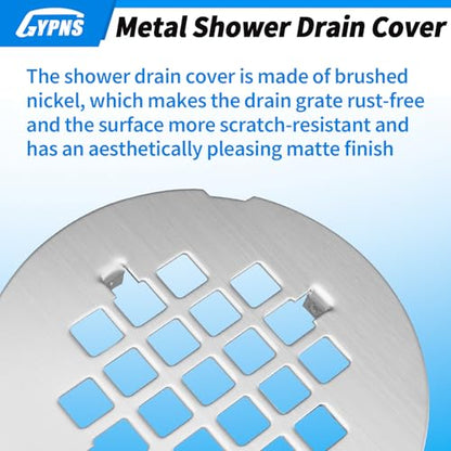 4-1/4” OD Round Shower Drain Cover Fits for Snap-in 3 Inch Drain Base | Brushed Stainless Steel Bathroom Drain Cover Replacement, Anti-Clog Square Hole Grate