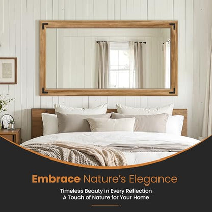 Wood Framed Bathroom Vanity Mirror for Wall, 30"x55" Farmhouse Mirror | Solid Wood Frame, HD Shatterproof Glass, Vertical/Horizontal Hanging, Ideal for Bathroom, Living Room, Bedroom - size: 30"L x 55"W