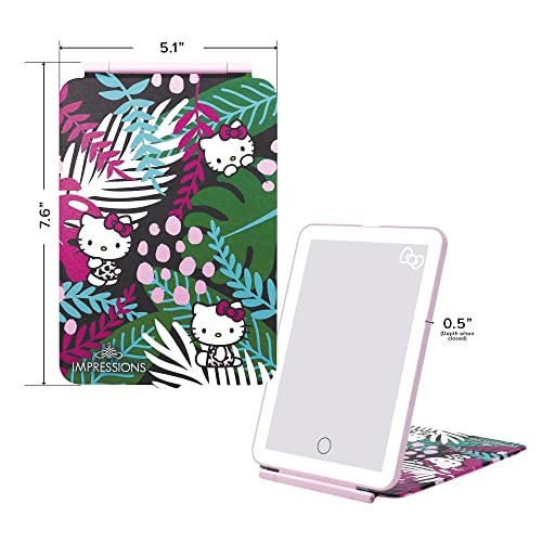 Impressions Vanity Hello Kitty Touch Pad Mini Tri-Tone Makeup Mirror with Animal Print Flip Cover and LED Strip, Travel Vanity Mirror with Touch Sensor Switch and USB Extension (Animal Pink) - color: Animal