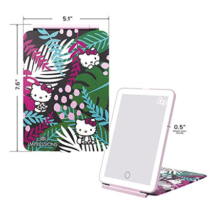 Impressions Vanity Hello Kitty Touch Pad Mini Tri-Tone Makeup Mirror with Animal Print Flip Cover and LED Strip, Travel Vanity Mirror with Touch Sensor Switch and USB Extension (Animal Pink) - color: Animal