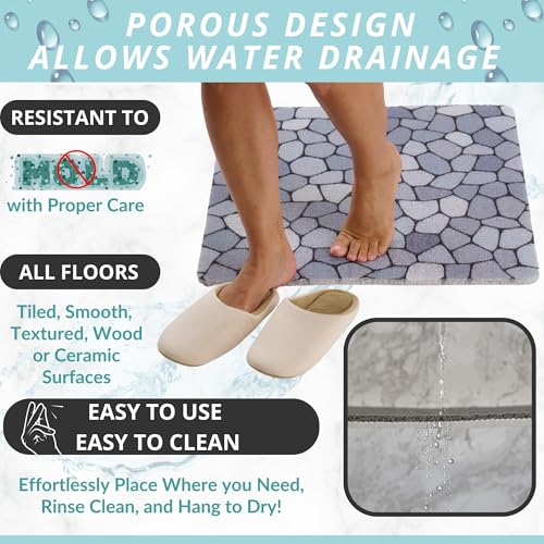 Enkosi Loofah Shower Mat Non Slip – Square Anti Slip Bath Mat for Inside Showers, Bathtub, Tub, Bathroom - Cushioned, Quick Dry PVC with Drain Holes - Secure Grip Safety Pad (Pebble Blue 24x24) - color: Pebble Blue, size: 24" x 24" (Square)