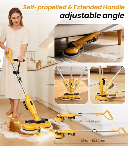 qimedo Cordless Electric Mop M3, 6000mAh, 2-in-1 Power Scrubber & Mops | 800RPM Floor Scrubber Machine, Automatic Spin Mops with Smart Display, Rotating Mop with LED Light & Water Spray