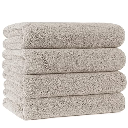 POLYTE 330 GSM Poly Blend Microfiber Quick Dry Bath Towel, 30x57 in, 4 Pack - color: Beige