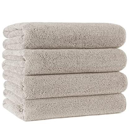 POLYTE 330 GSM Poly Blend Microfiber Quick Dry Bath Towel, 30x57 in, 4 Pack - color: Beige