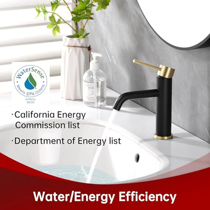 SUMERAIN Modern Single Handle Bathroom Sink Faucet, Black and Gold | Single Hole, Lead-Free, Stainless Steel, with Faucet Supply Lines, Easy DIY Install - color: Black and Gold, size: Undermount Sink faucet