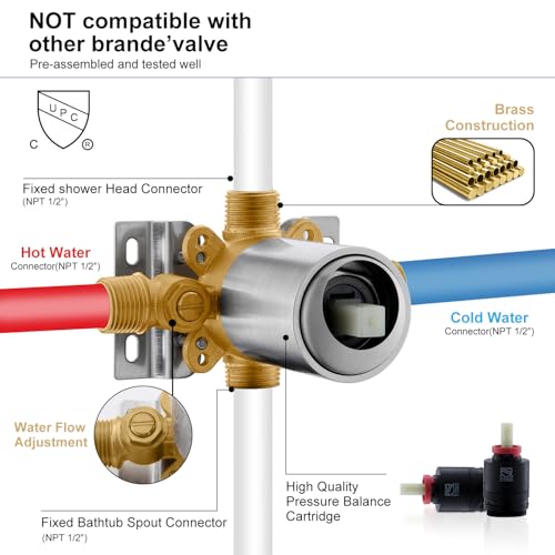 KENES Brushed Nickel Shower Set with Tub Faucet, Tub and Shower Trim Kit | Shower Faucet with 10-Inch Rain Shower Head, Square Shower System, Valve Included, Lead-Free cUPC & NSF Certified, Stainless - color: Brushed Nickel, style: Tub Shower Faucet Set