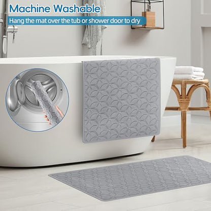 Non-Slip Rubber Bathtub Mat with Suction Cups, 16 × 28 Inch (Gray) | 100% Rubber, Leaf Texture. Vacuum Suction Cups. Soft on Touch. BPA/PVC-Free. Machine Wash. Safe For Bath, Shower, Pet Dogs. - color: Gray, size: 28" x 16" (Rectangular)