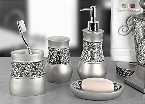 Creative Scents Crackled Glass Bathroom Tumbler Cup - Decorative Silver Crackled Glass Rinse Mug for Water, Best Tumblers for Mouthwash/Rinsing - style: Toothbrush Cup