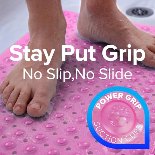 SlipX Solutions 39x16 Extra Long Non Slip Bath Mat, Tub & Shower, Pink | Anti Slip Mat for Elderly & Kids Bathroom, 30% More Coverage, 200 Suction Cups, Hundreds of Drain Holes - color: Translucent Pink