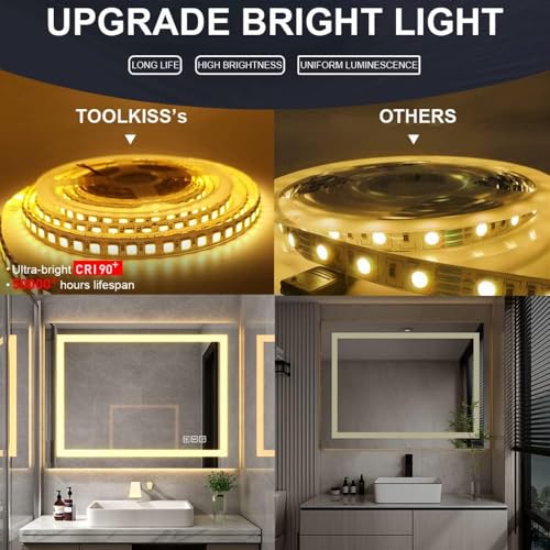 Front Lit LED Bathroom Mirror 36x30, Wall Mounted Lighted Vanity with Dimmable Anti-Fog Smart Memory, Shatter-Proof Glass, Horizontal or Vertical - size: 36"L x 30"W