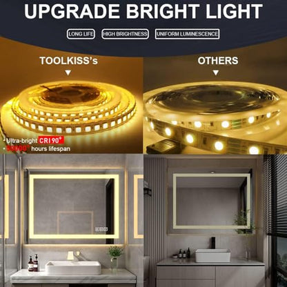 Front Lit LED Bathroom Mirror 36x30, Wall Mounted Lighted Vanity with Dimmable Anti-Fog Smart Memory, Shatter-Proof Glass, Horizontal or Vertical - size: 36"L x 30"W