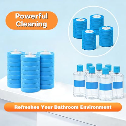 SOPAMI 32pcs Disposable Toilet Brush Refills,3-Layer Pre-Loaded Rich Foam | Toilet Bowl Wand Refills Pre-Loaded with Cleaner Toilet and Bathroom Cleaning Supplies Sponge Replacement (Blue) - color: Blue