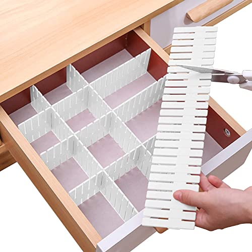 Drawer Divider Adjustable Diy Storage Organizer Separator for Tidying Clutter Cutlery Makeup Clothes of Dresses, Desk & Box in Kitchen Bathroom Bedroom Office (Cut at Will) (White 8pcs) - color: White 8pcs