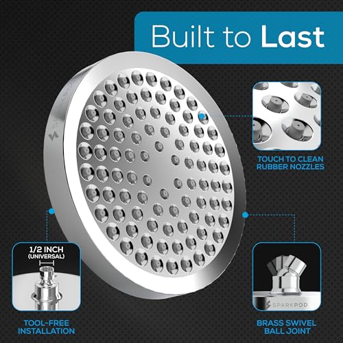 SparkPod Rain Shower Head, 6 Inch Round, Luxury Polished Chrome Finish | High Pressure Shower Heads, 90 Nozzles, Adjustable Showerhead, No Tools Needed, Universal Connection - color: Luxury Polished Chrome, style: 6 Inch Round