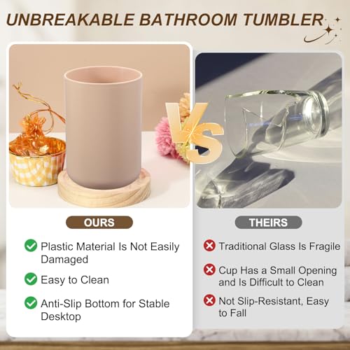 uxcell Bathroom Tumblers, 14oz Reusable Toothbrush Cup 2.8x4 Plastic Cup for Bathroom Travel Home Toothpaste Makeup Brush Holder Mouthwash Water Beverages Combs, Brown - color: Brown