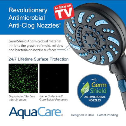 AquaCare 2026 High Pressure 7-mode Handheld Shower Head with Pause Switch | Detachable Showerhead Wand, Stay-Clean Jets, Extra-long 6 ft. Stainless Steel Hose, Dual Wall & Overhead Brackets / Black - color: Black
