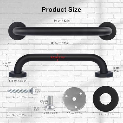 supregear Grab Bars for Bathroom, 32 Inch Length Black Shower Safety Grab Bar, 1 Inch Diameter 201 Stainless Steel Anti-Slip Handle for Senior, Elderly, Handicap - size: 32 inch