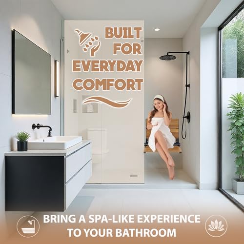 Teak Shower Seat - Contour Wood / Folding Wall Mount Bench for Inside Shower / ADA Safety Assist / 304 Stainless Steel / Matte Black / 26" x 16" - color: Matte Black, Teak, size: 26" x 16"