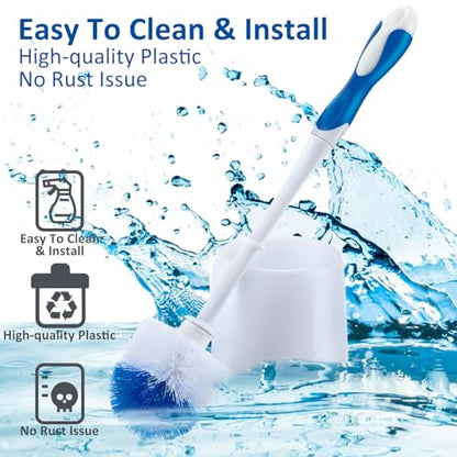 Tioncy 6 Pack Toilet Brush with Holder, 14.96 Inch Toilet Bowl Brush Set, Stiff Bristles Scrubber for Deep Cleaning, Base Caddy, Bathroom Cleaning Supplies (Blue,White) - color: White and Blue