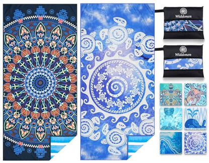 Widdonen Microfiber Beach Towel,Compact 2 Pack-71x32 Inch with Bag Travel | Extra Large,Lightweight,Thin,Sand Free,Quick Dry,Absorbent.Packable for Camping,Swim,Pool,Bath,Picnic,Cruise Essentials Gift - color: 2 Pack Mandala