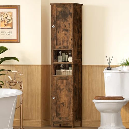 67" Tall Bathroom Cabinet with 2 Adjustable Shelves and 2 Doors, Narrow Bathroom Storage Cabinet for Small Space, Living Room, Entryway, Kitchen, Rustic Brown - color: Brown