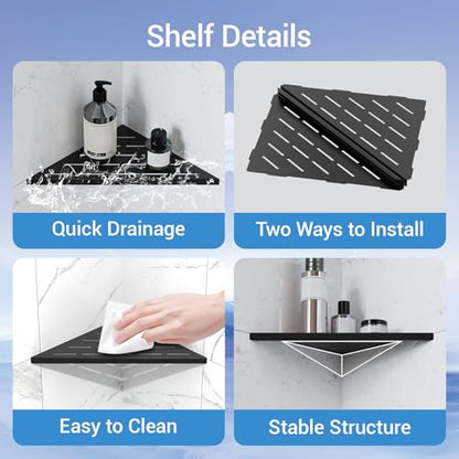 Corner Shower Shelf, 10 Inch Black 304 Stainless Steel Recessed Installation with Grout, No Drilling Required Tile Shower Shelf for Tiled Wall (2-Pack)