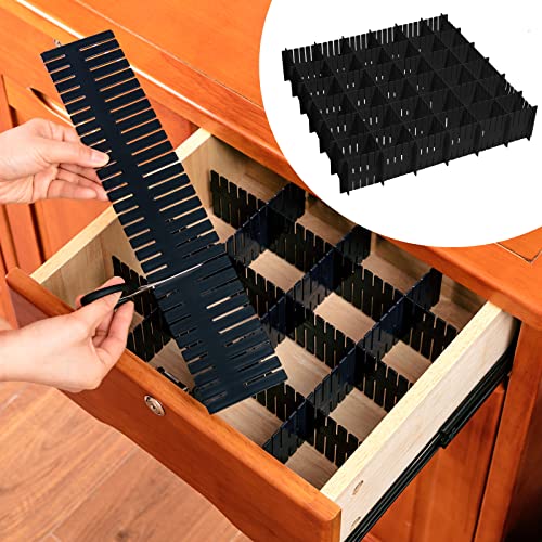 Vesici 80 Pcs Drawer Dividers Adjustable Plastic Organizer DIY Separators Storage Dividers for Socks, Underwear, Makeup, Tidy Kitchen, Bedroom, Dresser(Black) - color: Black