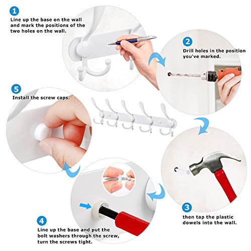 Wall Mounted Coat Rack, 2 Packs 15 Hooks Stainless Steel Coat Hook Rail for Coat Hat Towel Purse Robes Entryway Bathroom Closet Room - color: White
