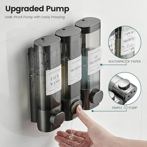 Shower Soap Dispenser 3 Chamber No Drill Wall-Mounted Shampoo Dispenser | Shampoo and Conditioner Dispenser,Wall Mounted Shower Dispenser for Bathroom Hotel Large Capacity,Gun Gray - color: 3gray