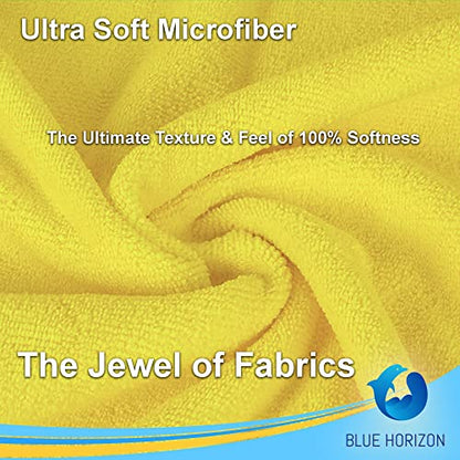 Blue Horizon Microfiber Cleaning Towels, Pack of 24, Ultra Soft Plush Washcloth, All Purpose Premium Microfiber Detailing Cleaning Cloths Reusable Shop Towels (16" x 16", Yellow) - color: Yellow