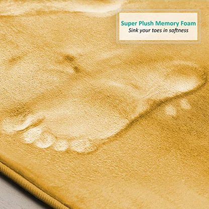 Clara Clark Bathroom Rug Set, 3 Piece Velvet Memory Foam Bath Mats with Non-Slip PVC Backing, Gold - color: Camel Gold