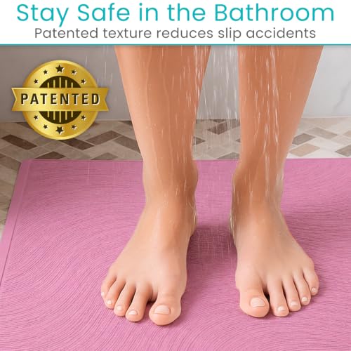 Vive Non-Slip Bath Mat with Suction Cups - 28" x 16" Extra Large Rubber Mat | For Safety & Comfort - Patented Grip Prevents Slips and Falls for Kids, Elderly, Men, Women - XL Non Skid Shower & Tub Cover - color: Pink