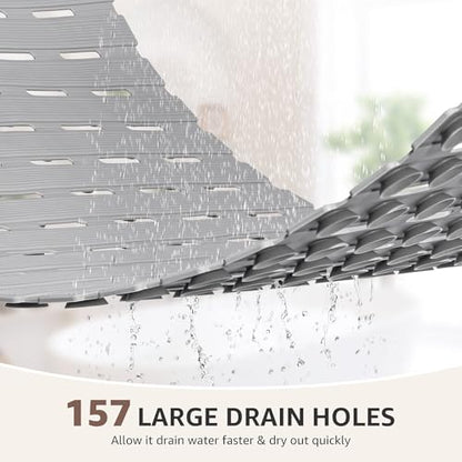 OTHWAY Non Slip Shower Mat, 36.6" x 16.9" Soft Bath Mat for Tub Non Slip, Anti Slip Shower Mat with Suction Cups, Easy to Cut Shower Floor Mat, Machine Washable Bathtub Mat, Light Grey - color: Grey