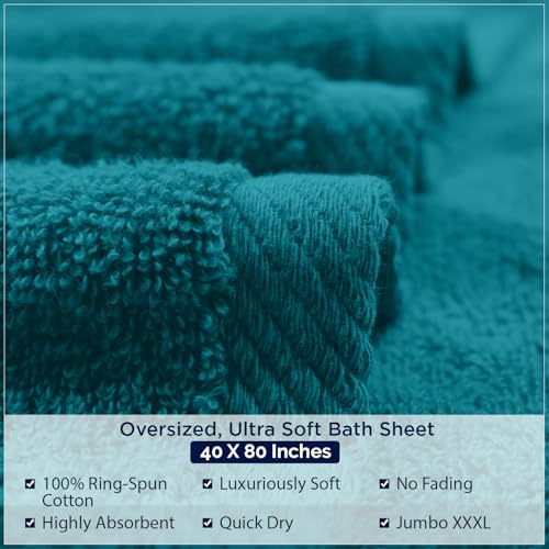 DAN RIVER Pack of 1 Jumbo Bath Sheet 40x80 Inches, Premium Oversized Towels for Adults, Super Soft and Quick Dry - Teal - color: Teal