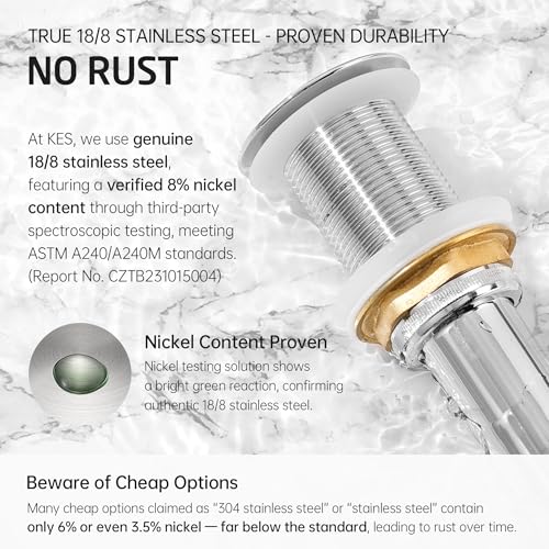 KES Bathroom Sink Grid Drain Without Overflow, Faster Drainage, Chrome | Anti-Clog Grid, Polished Chrome Vanity & Vessel Drain Strainer, Solid Stainless Steel & Brass, S2021D-CH - color: Polished Chrome