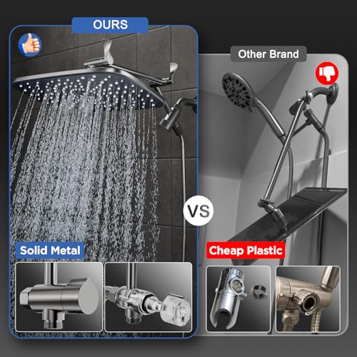 Veken Gunmetal Gray 11.8" High Pressure Shower Head with Handheld, Durable | Handheld Shower with Multi Spray Modes, Rainfall Combo with 15" Metal Extension Arm, Detachable Dual Shower, Bathroom Decor - color: Gunmetal Gray