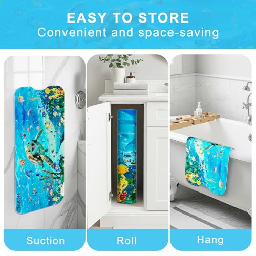 Baby Bath Mat for Tub Non Slip Kids, BPA Free Extra Long Bathtub Mat 40x16 with Drain Holes and 200 Suction Cups, Non Toxic Machine Washable Toddler Bath Mat, No Fading, Sea - color: X-turtle 1